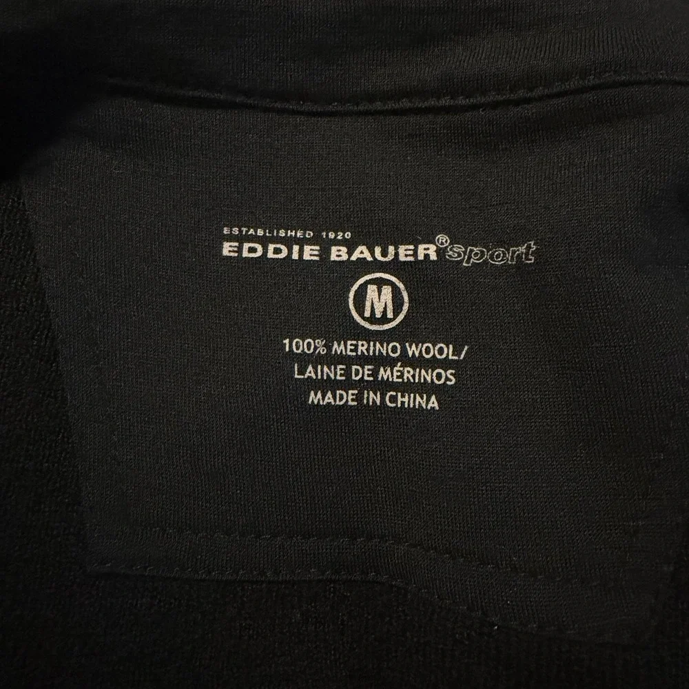 Eddie Bauer 100% Merino Wool Striped 1/2 Zip Mock Neck Sweater M Black Red White